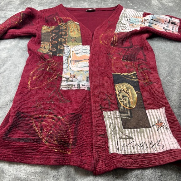 VTG 90's V.C. Torias Patch Work Sweater Hand-painted Motif Artists 1 of 1 XL - Picture 3 of 12